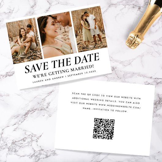 Moderne eenvoudige drie foto-collage Qr-code bruil Save The Date