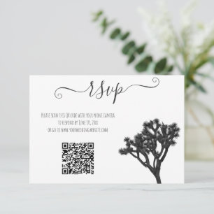 Moderne Eenvoudige Elegant B&W Joshua-structuur QR RSVP Kaartje