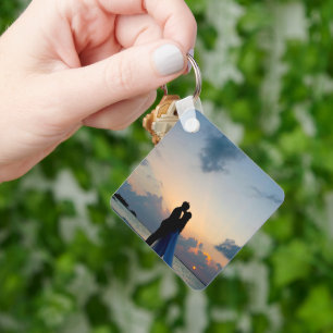 Moderne Eenvoudige Elegante Chic PAAR Foto Sleutelhanger