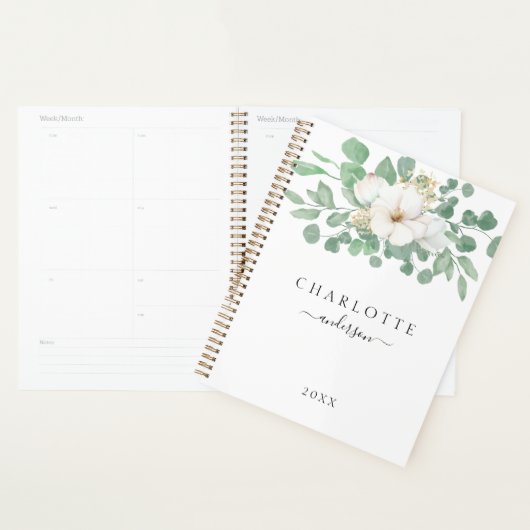 Moderne, eenvoudige, elegante eucalyptusbloem planner (Display)