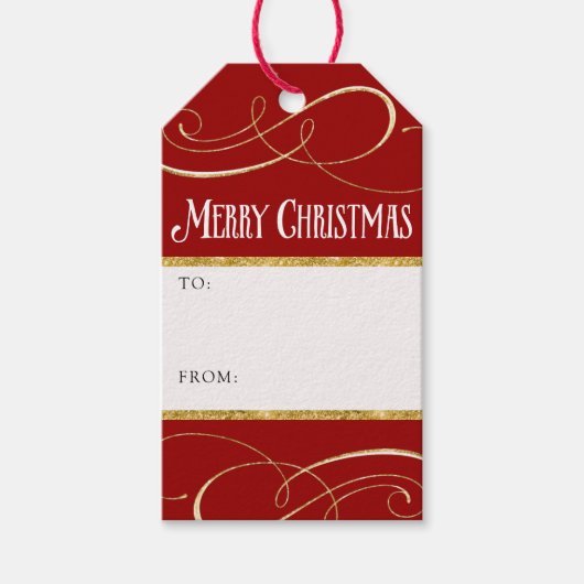 Moderne, eenvoudige elegante kerstrode scrollers cadeaulabel (Voorkant)