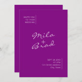 Moderne eenvoudige elegante Paarse bruiloft Kaart (Voorkant / Achterkant)