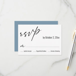 Moderne Eenvoudige Elegante Stofblauwe Achterkant RSVP Kaartje