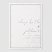 Moderne eenvoudige elegante zwarte script bruiloft vellum uitnodigingen (Voorkant)