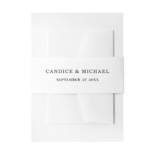 Moderne eenvoudige elegante zwarte tekst met naam uitnodigingen wikkel