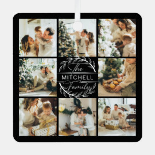 Moderne Eenvoudige Familie Fotocollage   Monogram  Metalen Ornament