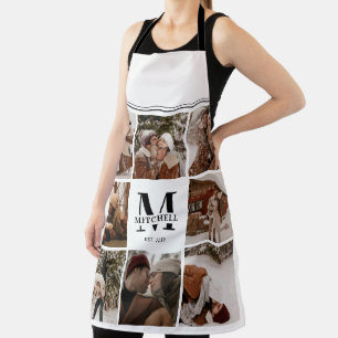 Moderne Eenvoudige Familie Fotocollage Monogram Schort