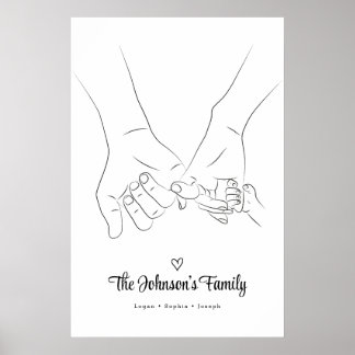 Moderne eenvoudige familie Holding Hand Line Art P Poster