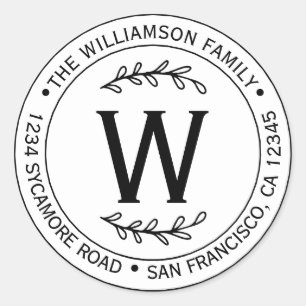 Moderne Eenvoudige Familienaam Monogram Retouradre Ronde Sticker