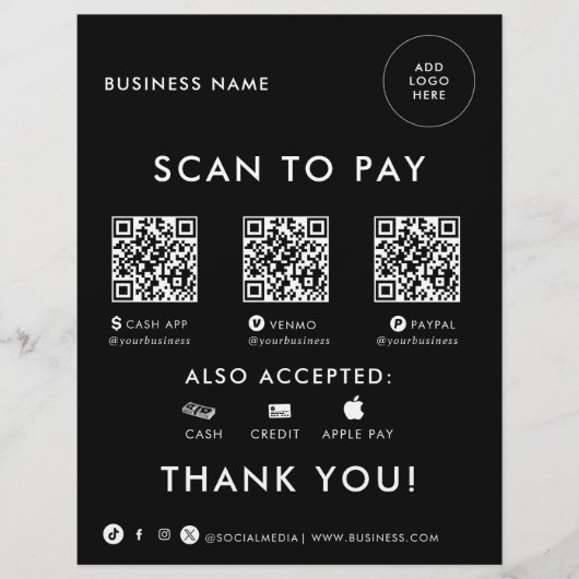 Moderne Eenvoudige Formele Zwarte QR-Scan Om Teken (Voorkant)