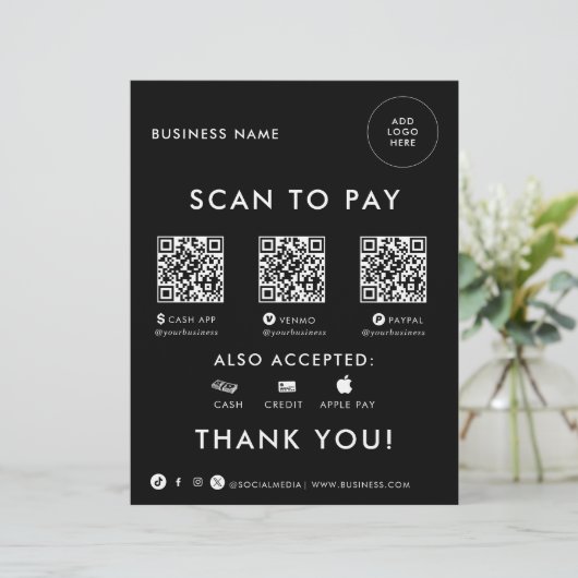 Moderne Eenvoudige Formele Zwarte QR-Scan Om Teken (Staand voorkant)