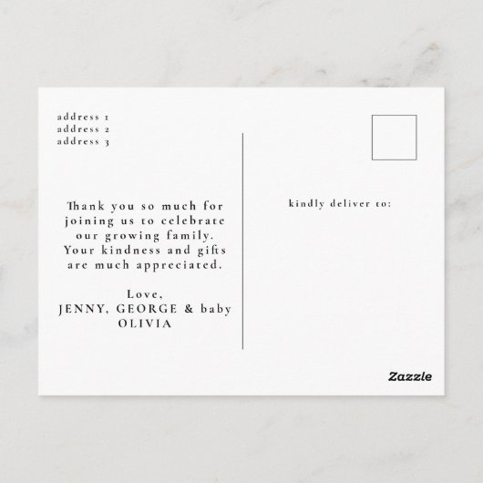 Moderne Eenvoudige Foto Baby Aankondiging Dank u Briefkaart (Achterkant)