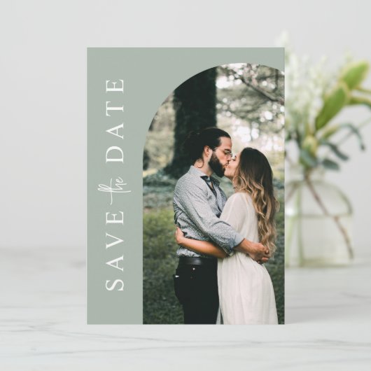 Moderne eenvoudige foto-bruiloft bespaart datum save the date (Staand voorkant)