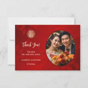 Moderne eenvoudige foto Chinese bruiloft Bedankkaart