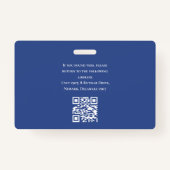 Moderne eenvoudige foto Logo QR barcode Deep Blue Badge (Achterkant)