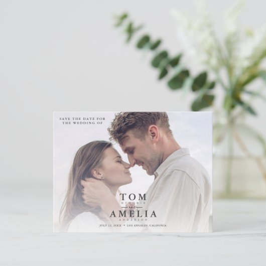 Moderne Eenvoudige foto slaat de datum QR-code op  Briefkaart (Staand voorkant)