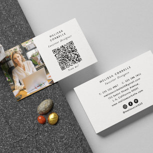 Moderne Eenvoudige Foto, Sociale Media en QR-code Visitekaartje