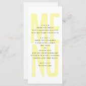 Moderne eenvoudige gele typografie bruiloft diner menu (Voorkant / Achterkant)