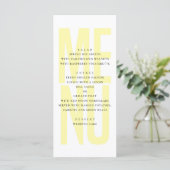 Moderne eenvoudige gele typografie bruiloft diner menu (Staand voorkant)