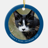 Moderne Eenvoudige Gepersonaliseerde Pet Cat Foto Keramisch Ornament (Voorkant)