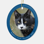 Moderne Eenvoudige Gepersonaliseerde Pet Cat Foto Keramisch Ornament (Links)