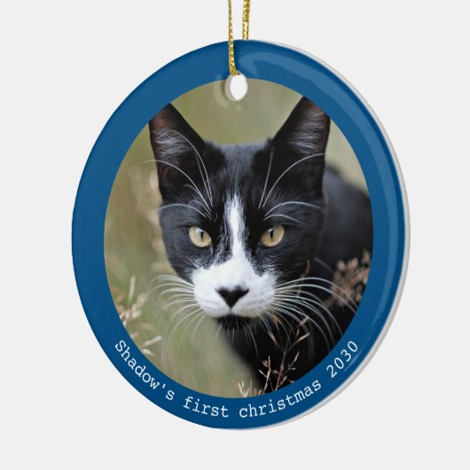Moderne Eenvoudige Gepersonaliseerde Pet Cat Foto Keramisch Ornament (Links)