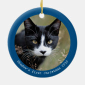 Moderne Eenvoudige Gepersonaliseerde Pet Cat Foto Keramisch Ornament (Achterkant)