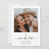 Moderne, eenvoudige Gold Dusty Blue Script Save The Date (Voorkant)