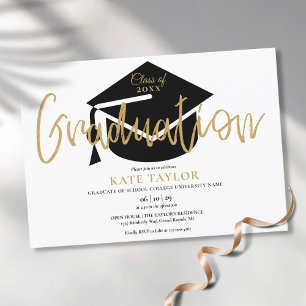 Moderne Eenvoudige Gouden Script Afstudeerfeestje Kaart