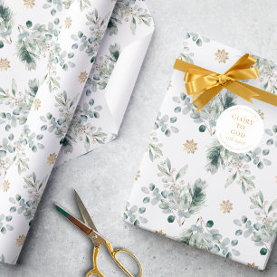 Moderne eenvoudige gouden sneeuwvlok & wintergroen cadeaupapier
