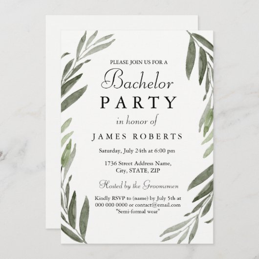 Moderne Eenvoudige Groene Blad Verlovingsfeest Uit Kaart (Voorkant / Achterkant)