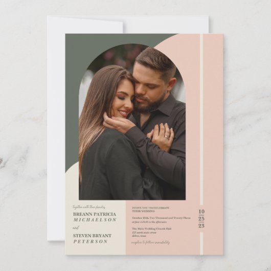 Moderne eenvoudige groene roze kleurenblokfoto's b kaart (Voorkant)