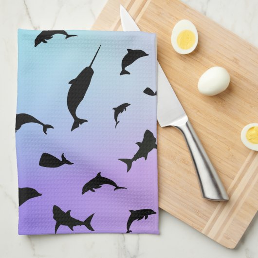 Moderne Eenvoudige haai walvis regenboog gradiënt Theedoek (Quarter Fold)