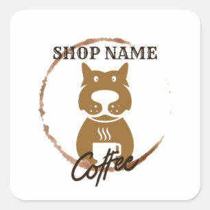 Moderne Eenvoudige Hond Cafe Koffiewinkel Vierkante Sticker