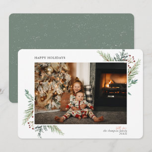 Moderne Eenvoudige kerstgroene foto Feestdagenkaart