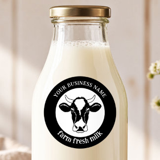 Moderne Eenvoudige Koe Illustratie Zuivel Melk Boe Ronde Sticker
