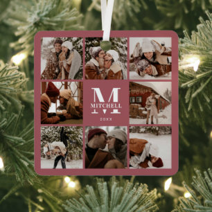 Moderne Eenvoudige Koppel Fotocollage met monogr Metalen Ornament