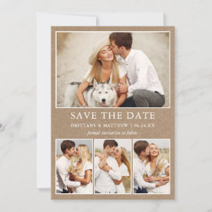 Moderne, eenvoudige Kraft 4-foto's Save The Date