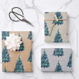 Moderne eenvoudige Kraft Snowy Green-kerstbomen Inpakpapier Vel
