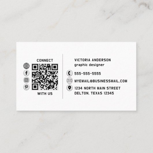 Moderne Eenvoudige Logo QR-code in wit en zwart Visitekaartje (Achterkant)