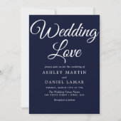 Moderne, eenvoudige Manuscript Navy & White Weddin Kaart (Voorkant)