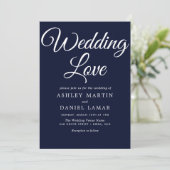Moderne, eenvoudige Manuscript Navy & White Weddin Kaart (Staand voorkant)