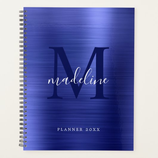 Moderne eenvoudige metalen koninklijk blauw monogr planner (Voorkant)