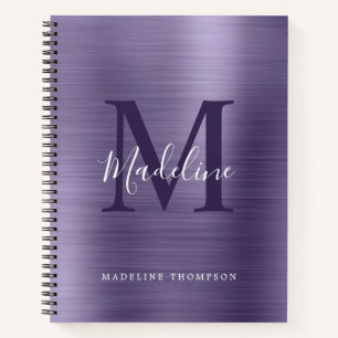 Moderne eenvoudige metalen Paarse monogram geborst Notitieboek