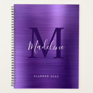 Moderne eenvoudige metalen Paarse monogram geborst Planner