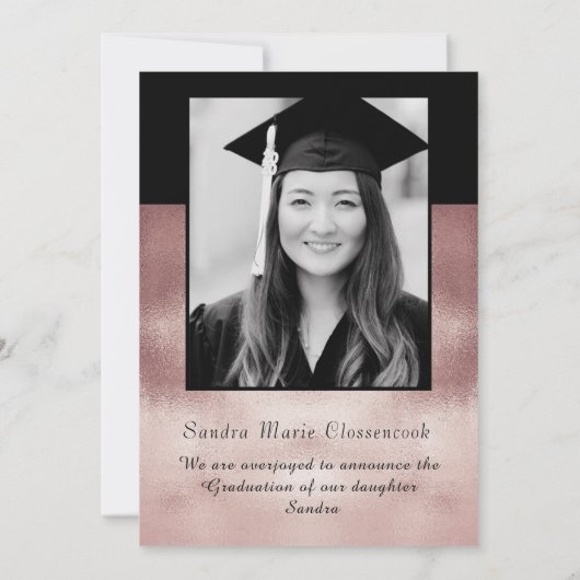 Moderne Eenvoudige Minimaal Roos Zwart afstuderen Aankondiging (Achterkant)