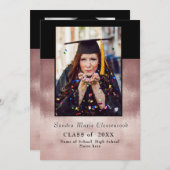 Moderne Eenvoudige Minimaal Roos Zwart afstuderen Aankondiging (Voorkant / Achterkant)