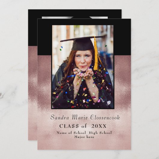 Moderne Eenvoudige Minimaal Roos Zwart afstuderen Aankondiging (Voorkant / Achterkant)