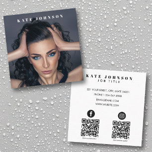Moderne Eenvoudige Minimale Foto 2 QR Code Sociale Vierkante Visitekaartje