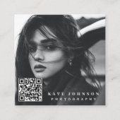 Moderne Eenvoudige minimale foto-QR-code Sociale m Vierkante Visitekaartje (Voorkant)